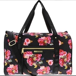 Juicy Couture Black Rose Floral Nylon Weekend Travel Bag
